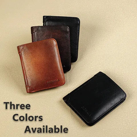 Men's Vintage Genuine Leather and PU Short Wallet Bi-fold Tri-fold Multi-slot Card Holder Retro Daily Use Purse Wallet