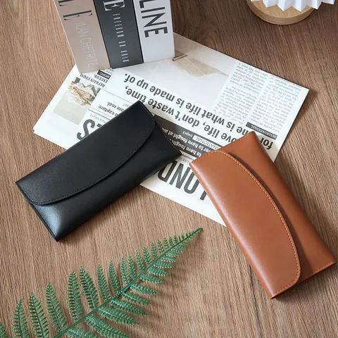 Minimalistische Damen Lange PU-Leder Geldbörse Dreifach Gefaltet Mit Mehreren Kartenfächern Druckknopf Große Kapazität Clutch