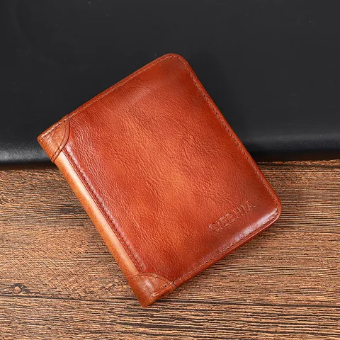 Men's Vintage Genuine Leather and PU Short Wallet Bi-fold Tri-fold Multi-slot Card Holder Retro Daily Use Purse Wallet