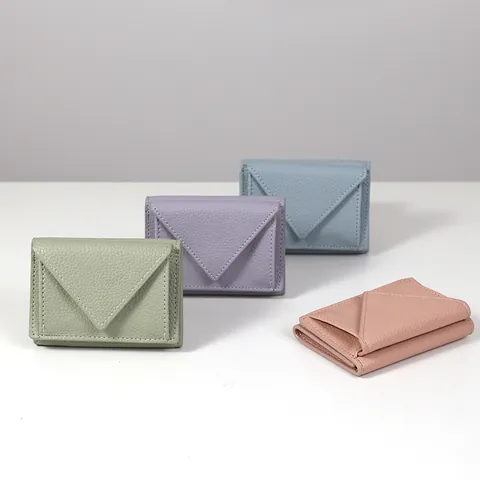 Women's Minimalist PU Leather Trifold Wallet Litchi Grain Envelope Short Purse Small Card Holder Coin Pocket For Fashion