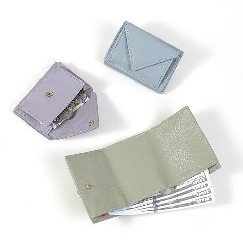 Women's Minimalist PU Leather Trifold Wallet Litchi Grain Envelope Short Purse Small Card Holder Coin Pocket For Fashion