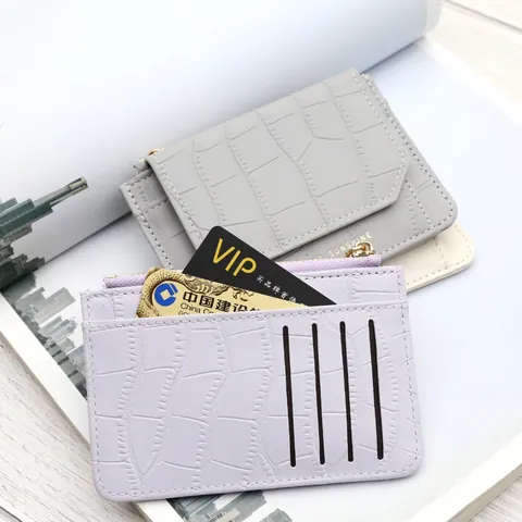 Women Crocodile Pattern PU Leather Card Holder Mini Coin Purse Multi-slot Zipper Wallet Slim Credit Card Case Small Pouch