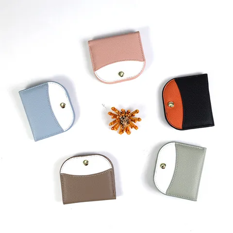 Women Small Wallet PU Leather Lychee Grain Color Block Bi-fold Card Holder With Zipper Coin Pocket Minimalist Mini Purse