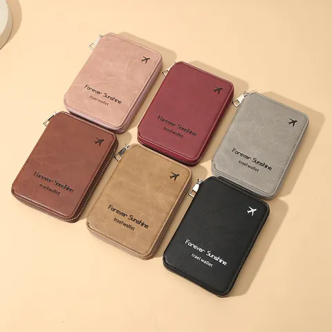 PU Leather Travel Passport Holder RFID Blocking Document Organizer Wallet Zipper Multi-functional Case For Cards Cash Unisex