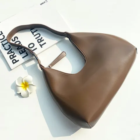 Minimalist PU Leather Hobo Bag For Women Vintage Underarm Shoulder Bag Fashion Large Capacity Solid Color Handbag For Daily Work
