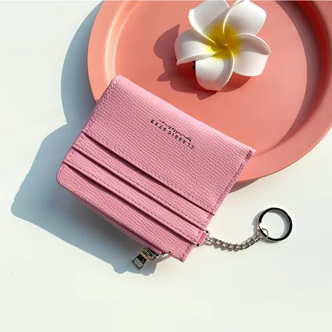 Portacarte da Donna Minimalista in Pelle PU Con Portachiavi Slot Multipli Chiusura a Zip a L Portamonete Piccolo Portafoglio