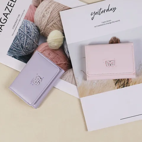 Portafoglio Piccolo con Fiocco in Stile Coreano per Donna Studente INS Corto Triplo in Pelle PU Porta Carte Portamonete