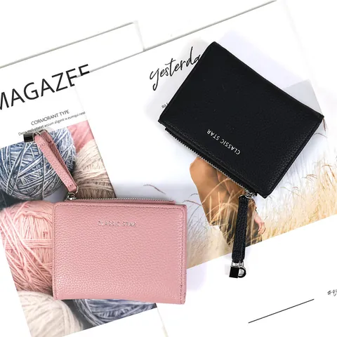 Damen Kleine Geldbörse PU Leder Kartenhalter Lychee Muster Reißverschluss Münzfach Mehrere Fächer Mode Minimalist Zubehör