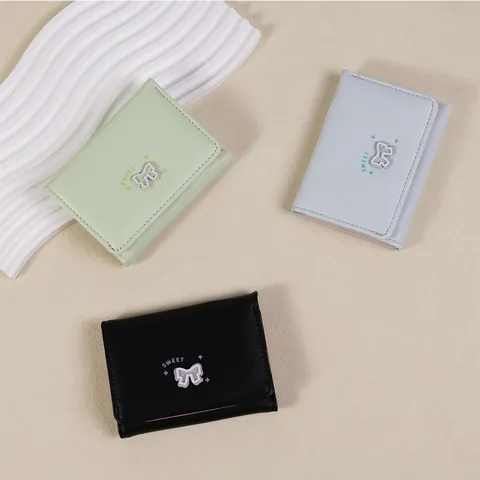 Portafoglio Piccolo con Fiocco in Stile Coreano per Donna Studente INS Corto Triplo in Pelle PU Porta Carte Portamonete