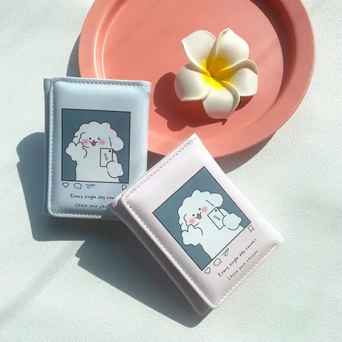 Süße Damen Geldbörse PU-Leder Dreifach Gefaltet Cartoon Hund Kawaii Social Media Stil Kleiner Kartenhalter Münzbeutel Für Mädchen