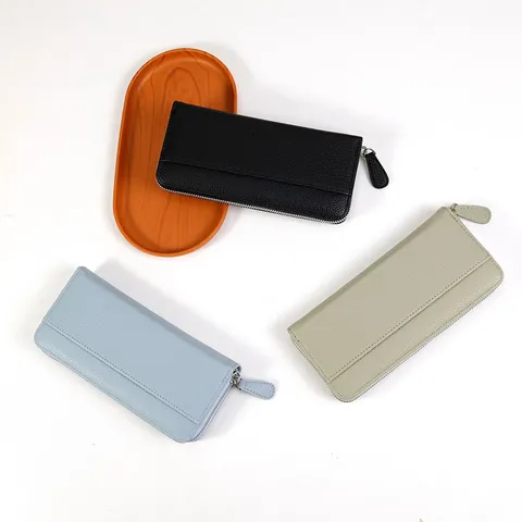 Portafoglio Lungo da Donna in Pelle PU con Grana di Ciottolo Chiusura a Cerniera Porta Carte a Fisarmonica Grande Capacità