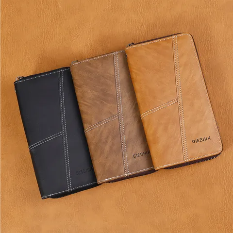 Herren Retro PU Leder Lange Reißverschluss Brieftasche Große Kapazität Business Multi-Kartenfach Clutch Geldbörse Mit Handschlaufe
