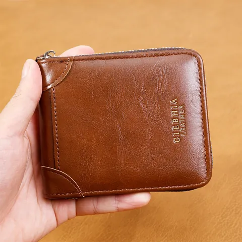Portefeuille Court en Cuir PU pour Hommes Vintage Avec Fermeture Éclair en Métal Forme L Porte-Cartes Grande Capacité Rétro