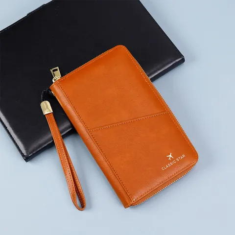 RFID Blocking Passport Holder PU Leather Large Capacity Travel Wallet With Wrist Strap Organizer For Passport Ticket ID Card