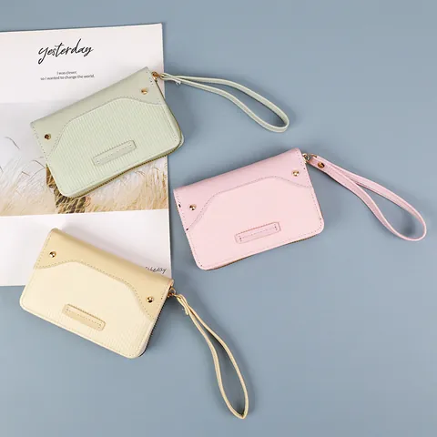 Damen Mode PU Leder Gestreift Spleißen Kurze Geldbörse Macaron Farbe Reißverschluss Große Kapazität Münzfach Mit Handschlaufe