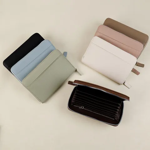 Large Capacity PU Leather Accordion Long Wallet For Women Travel Passport Document Organizer Minimalist Zipper Handbag With Wristlet
