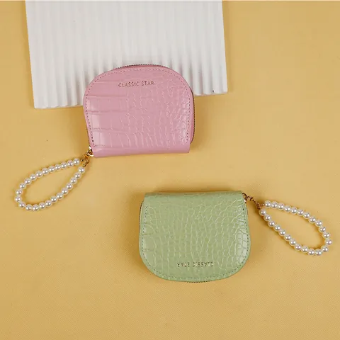 Damen Krokodilmuster PU Leder Münzbeutel Elegantes Mini Portemonnaie Mit Künstliche Perlen Griff Strap Zip Around Kartenhalter Tasche