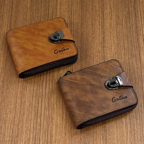 Portafoglio Uomo Corto PU Retrò Multicarta Business Con Cerniera E Serratura In Metallo Regalo Vintage Per Uso Quotidiano
