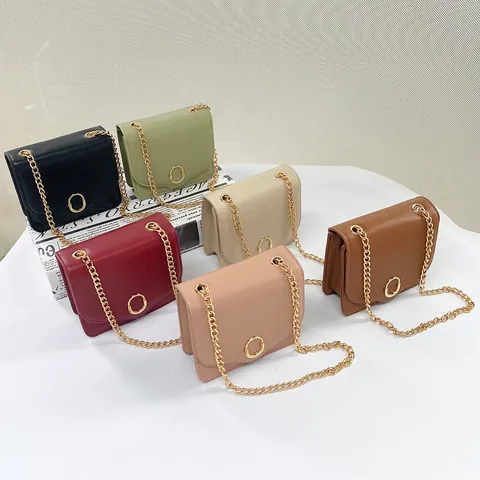 Damen Mini PU Leder Kette Umhängetasche Mit Spiegel Gold Metallschnalle Einfarbig Schultertasche Mode Kleine Quadratische Tasche