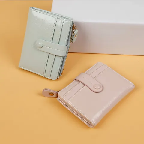 Vintage Cracked Texture PU Leather Short Bifold Wallet For Women Multiple Card Slots Zipper Coin Purse Small Snap Closure Purse