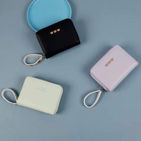 Cute Cartoon Bear Women Small Wallet PU Leather Zipper Coin Purse Multi Card Slots Mini Square Wallet With Hand Strap