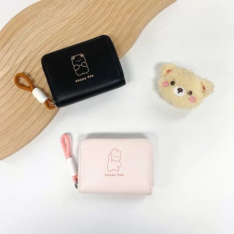 Cute Cartoon Animal Pattern PU Leather Coin Purse For Women Mini Wallet With Knot Rope Zipper Pull Card Holder Small Money Bag