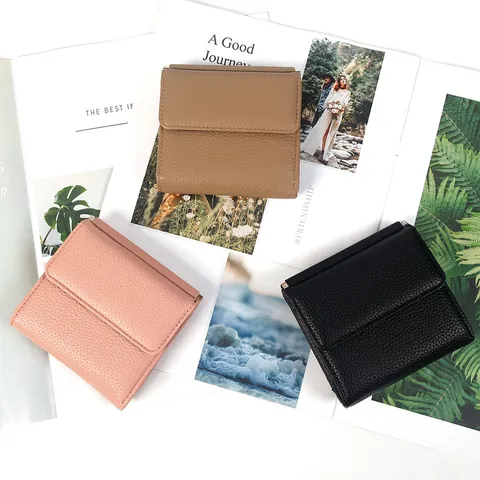 Portafoglio Corto da Donna alla Moda Minimalista con Motivo Litchi in Pelle PU Pieghevole Portamonete Piccolo Porta Carte