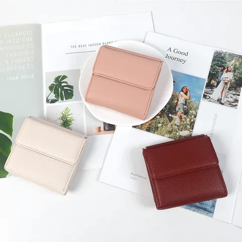 Portafoglio Corto da Donna alla Moda Minimalista con Motivo Litchi in Pelle PU Pieghevole Portamonete Piccolo Porta Carte