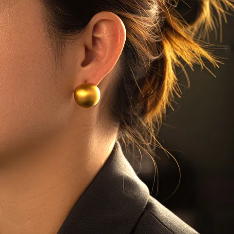 Vintage Minimalist 18K Gold Plated Stainless Steel Stud Earrings For Women Brushed Matte Glossy Spherical Square Jewelry
