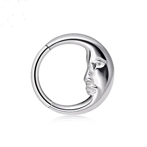 316 Edelstahl Mondgesicht Nasenring Klappscharnier Septum Clicker Ohrringe Für Damen Herren Vintage Body Piercing Schmuck