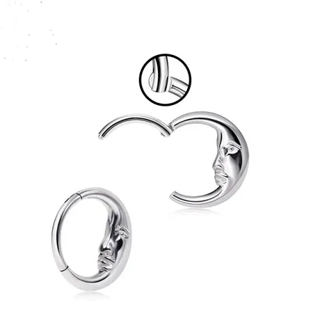 316 Edelstahl Mondgesicht Nasenring Klappscharnier Septum Clicker Ohrringe Für Damen Herren Vintage Body Piercing Schmuck