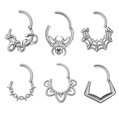 Anello da Naso Septum Clicker in Acciaio Inossidabile Con Design a Ragnatela Serpente Teschio Punk Gotico Gioielli Piercing