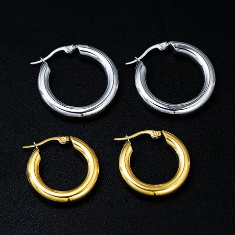 Stainless Steel Hoop Earrings 18K Gold Plated Thick Chunky Round Circle Earrings For Women Minimalist Fashion Jewelry