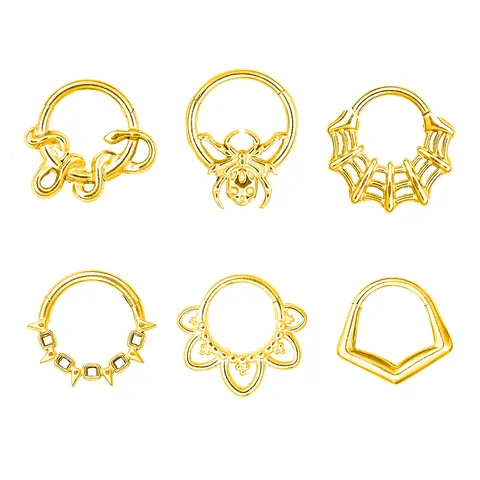Stainless Steel Hinged Septum Clicker Nose Ring Spider Web Snake Skull Spike Design Punk Gothic Body Piercing Jewelry