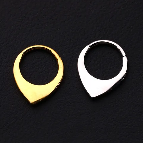 Joyas de Piercing Corporal Clicker con Bisagra de Acero Inoxidable 316 Forma de Lágrima Oro Plata Pulido Espejo Aro de Nariz Pendientes Unisex