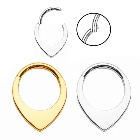 Joyas de Piercing Corporal Clicker con Bisagra de Acero Inoxidable 316 Forma de Lágrima Oro Plata Pulido Espejo Aro de Nariz Pendientes Unisex