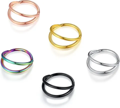 316L Stainless Steel Double Layer Nose Ring Seamless Hinge Clicker Septum Piercing Body Jewelry For Men Women