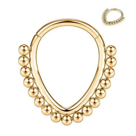 316L Stainless Steel Teardrop Beaded Septum Clicker Nose Ring Hinged Hoop Earrings For Women Men Body Piercing Jewelry
