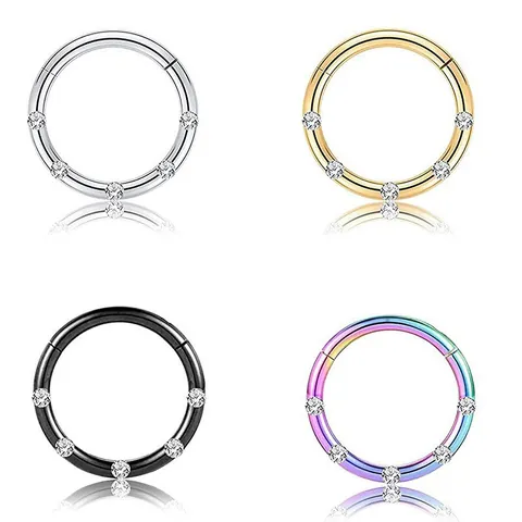 Stainless Steel Hinged Septum Clicker Nose Ring With Five Zirconia Stones For Women Men Fashion Body Piercing Jewelry