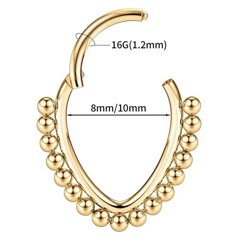 316L Stainless Steel Teardrop Beaded Septum Clicker Nose Ring Hinged Hoop Earrings For Women Men Body Piercing Jewelry