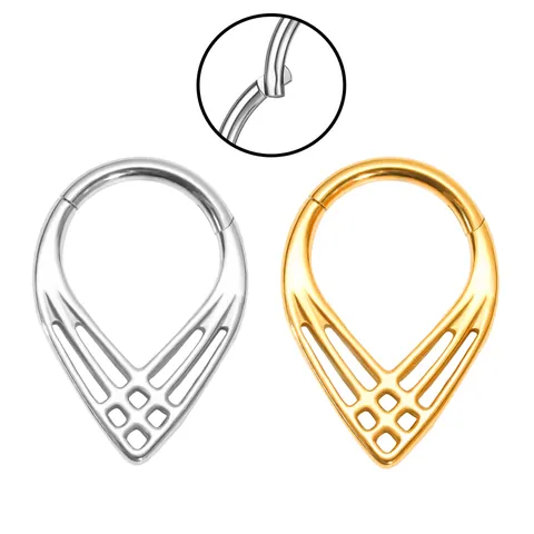 Punk Stainless Steel Teardrop Septum Clicker Ring With Mesh Hollow Out Design Polished Piercing Jewelry For Men Women