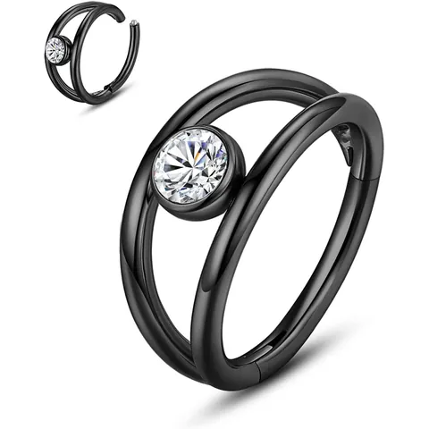 316L Stainless Steel Double Layer Hinged Segment Ring Clear Zirconia Nose Septum Clicker Piercing Jewelry For Women Men