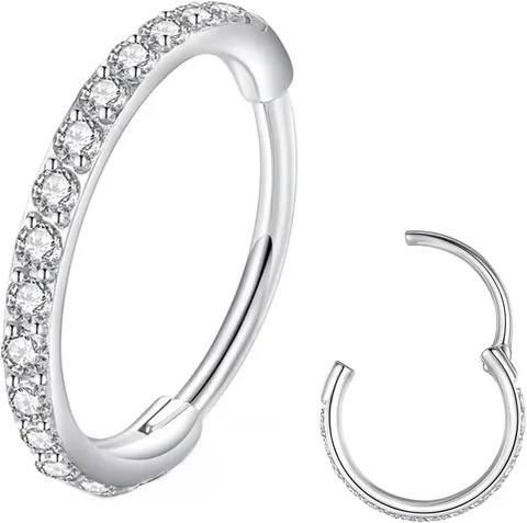 316L Stainless Steel Hinged Segment Nose Ring Zirconia Pave Septum Clicker Gold Silver Body Piercing Jewelry Unisex