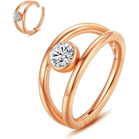 316L Stainless Steel Double Layer Hinged Segment Ring Clear Zirconia Nose Septum Clicker Piercing Jewelry For Women Men