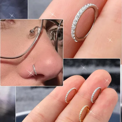 316L Stainless Steel Hinged Segment Nose Ring Zirconia Pave Septum Clicker Gold Silver Body Piercing Jewelry Unisex