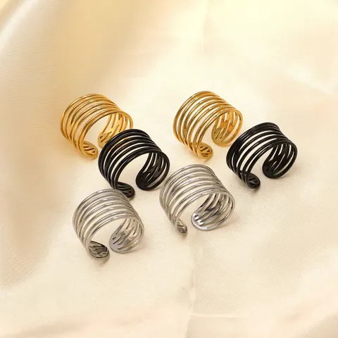 Minimalist Stainless Steel Multi Layer Open Ring For Women Men Vintage Wide Adjustable Finger Ring Jewelry Gift