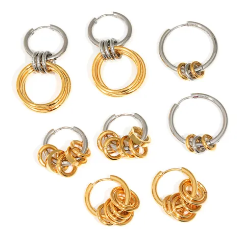 Pendientes de Aro de Varias Capas de Acero Inoxidable Chapado en Oro 18K de Color Mixto para Mujer Joyería Retro