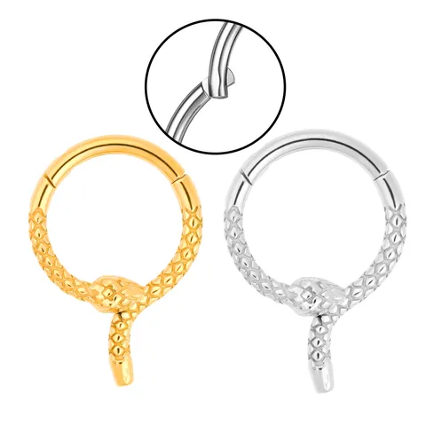 316 Stainless Steel Snake Shaped Hinged Clicker Ring For Nose Piercing Ear Cartilage Gold Silver Snake Scale Body Jewelry