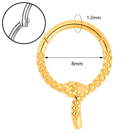 316 Stainless Steel Snake Shaped Hinged Clicker Ring For Nose Piercing Ear Cartilage Gold Silver Snake Scale Body Jewelry