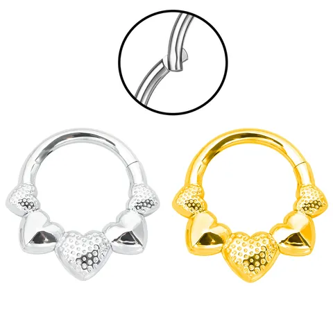 316L Stainless Steel Heart Septum Piercing Clicker Ring Gold Silver Hinged Segment Nose Ring Earring For Women Men Body Jewelry